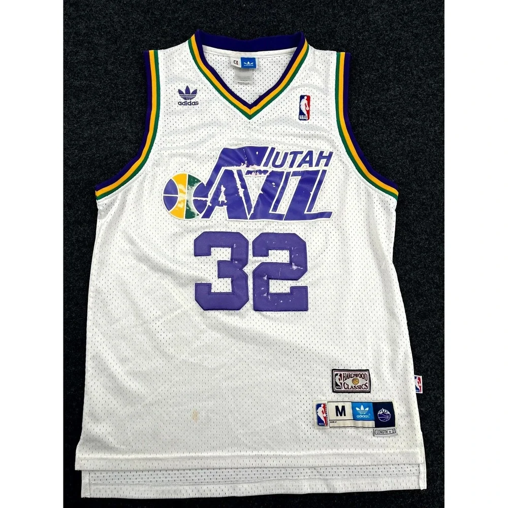 Utah Jazz Jersey Men M White Karl Malone #32 Adidas Basketball Hardwood Classics